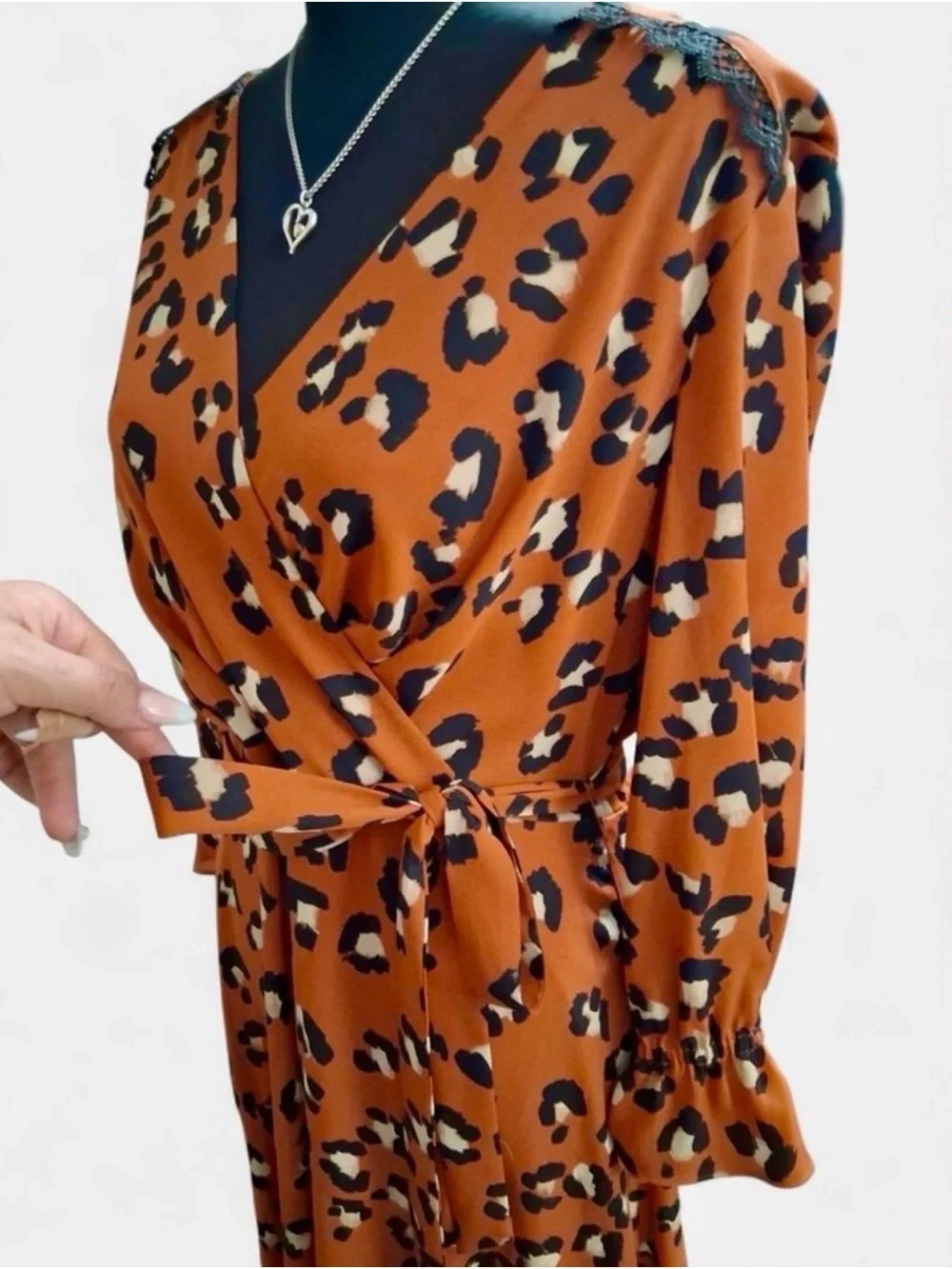 Leopard Print Rust Wrap High-Low Dress - Picture 7 of 7